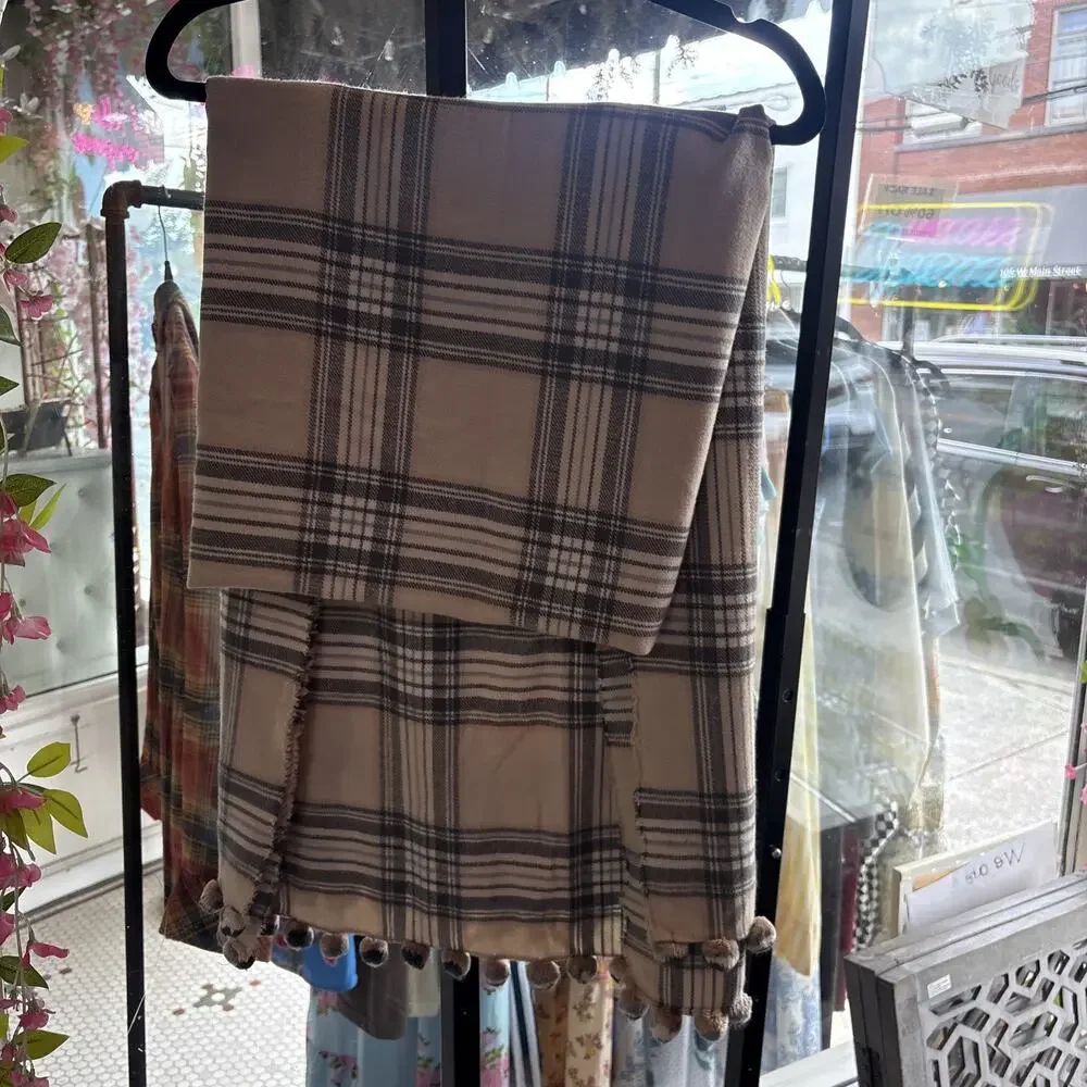 J. Crew Plaid Blanket Scarf With Pom-Pom Trim Acrylic Blend